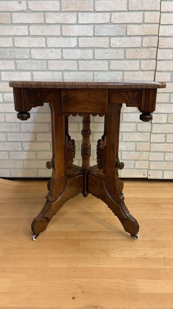 Antique Victorian Eastlake Style Carved Marble Top Parlor Lamp/Accent Table - 8