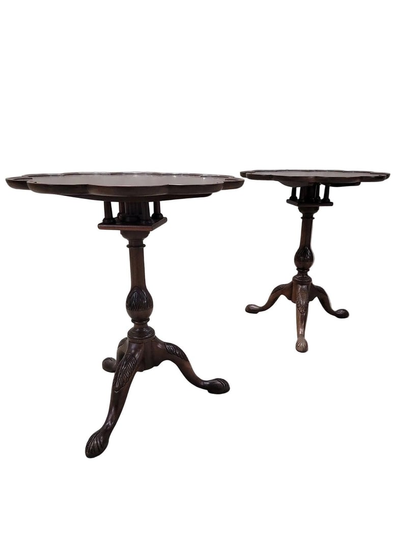 Vintage Chippendale StyleTilt Top Table by Baker - Pair - 5