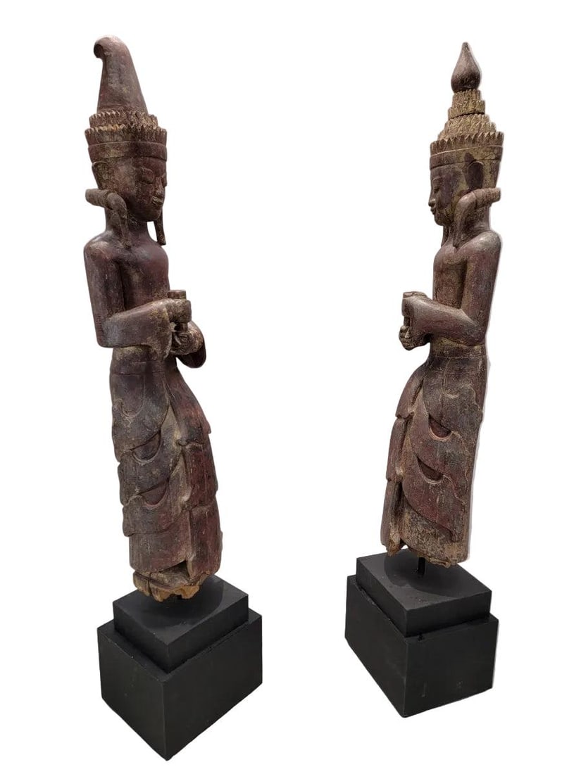 Antique Burmese Monastic Sculptures - Set of 2 - 10