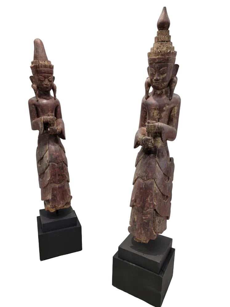 Antique Burmese Monastic Sculptures - Set of 2 - 3