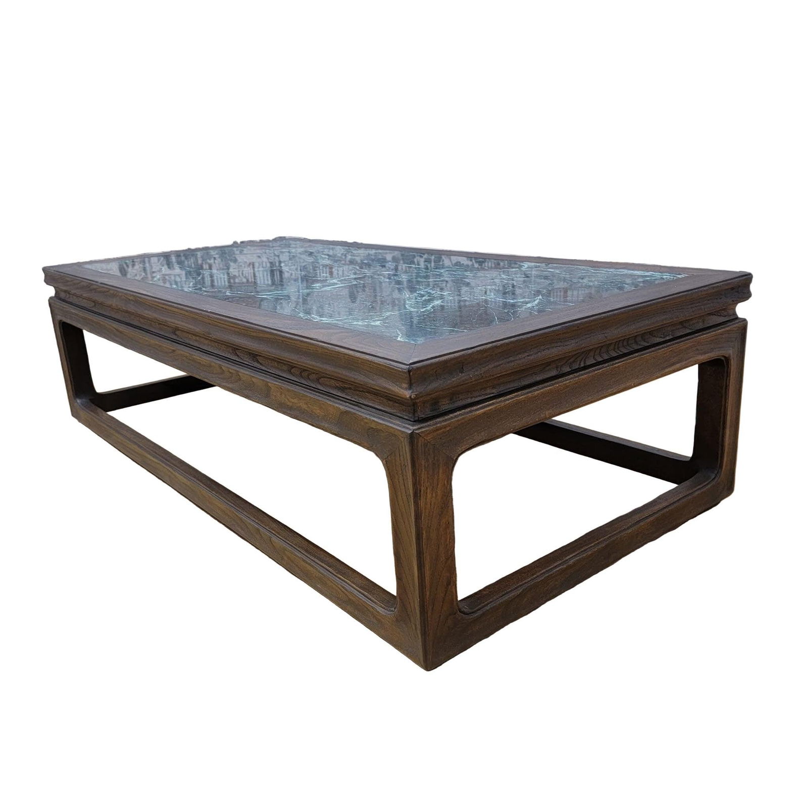 Antique Shanxi Province Elm Coffee Table with Green Marble Stone Top: Title: Antique Shanxi Province Elm Coffee Table with Green Marble Stone Top Description: Antique Shanxi Province Elm Coffee Table with Green Marble Stone Top This green marble-topped coffee table woul