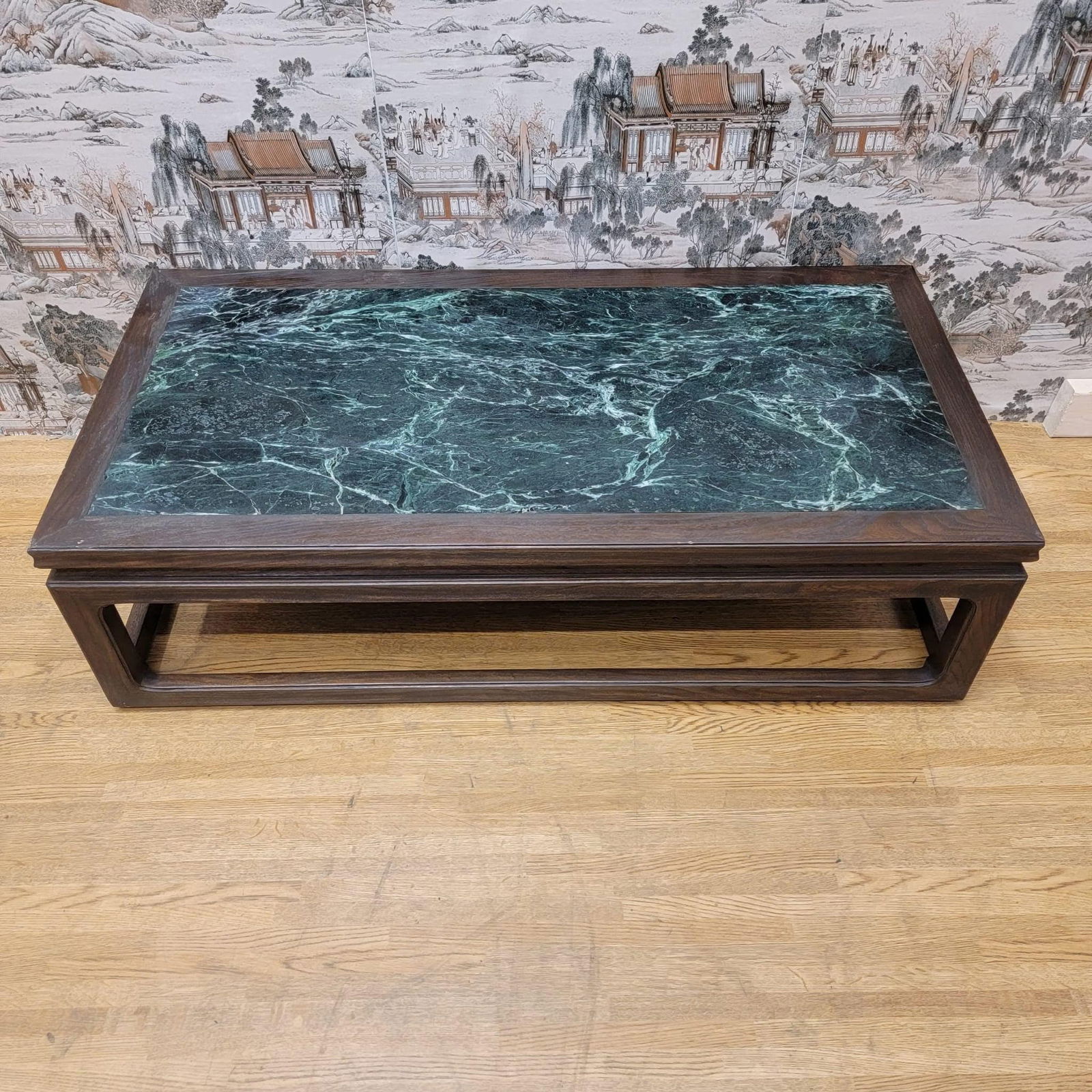 Antique Shanxi Province Elm Coffee Table with Green Marble Stone Top - 2