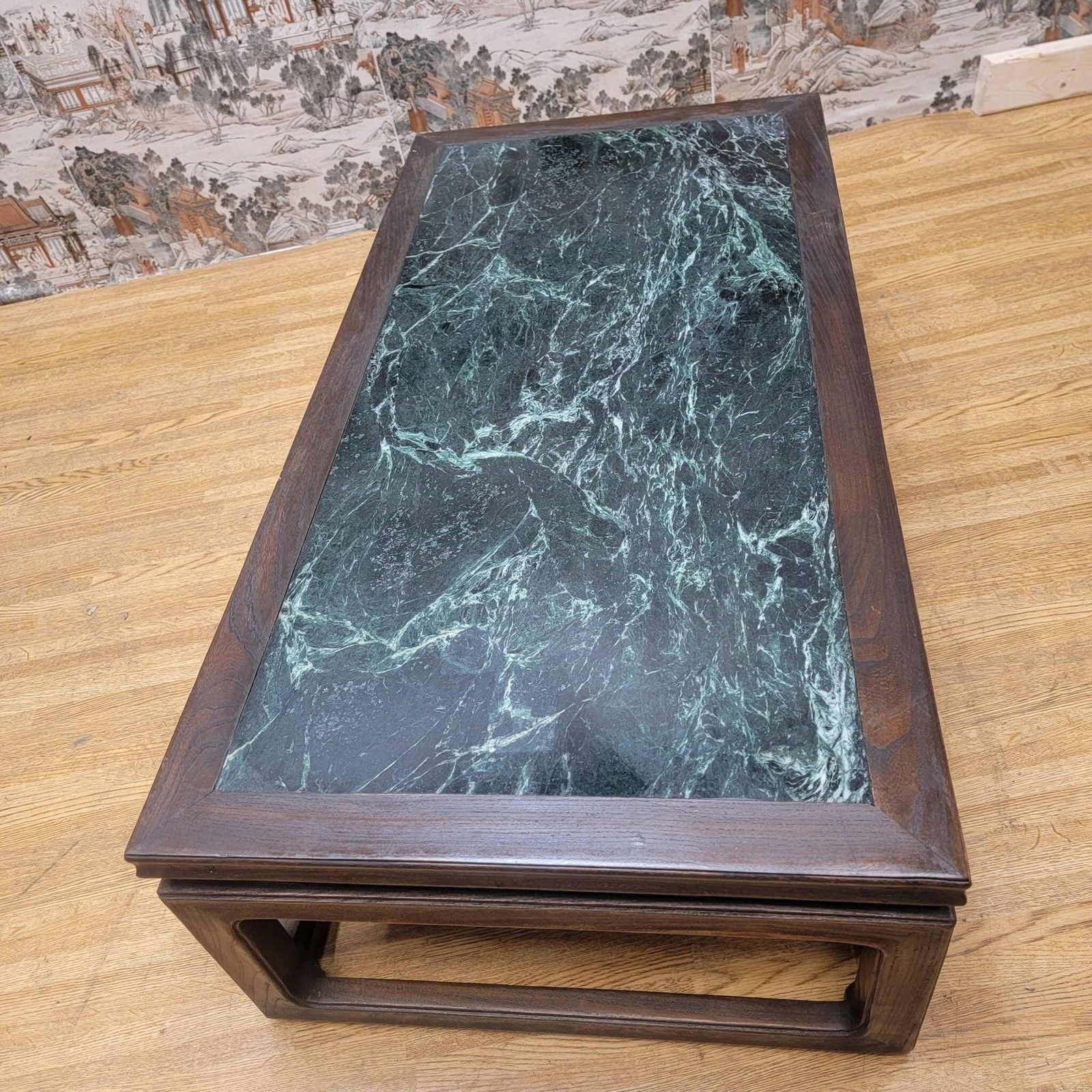 Antique Shanxi Province Elm Coffee Table with Green Marble Stone Top - 4