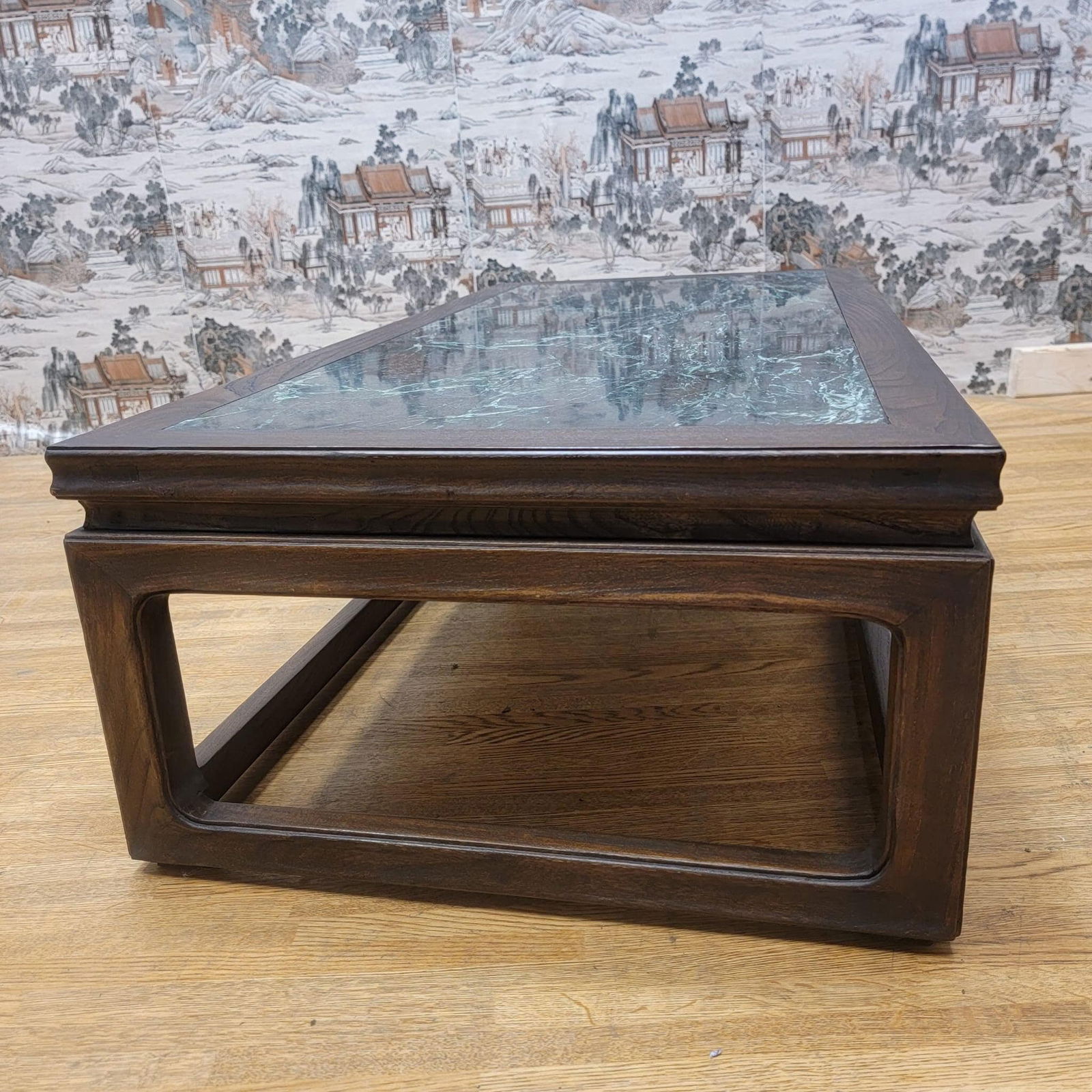 Antique Shanxi Province Elm Coffee Table with Green Marble Stone Top - 5