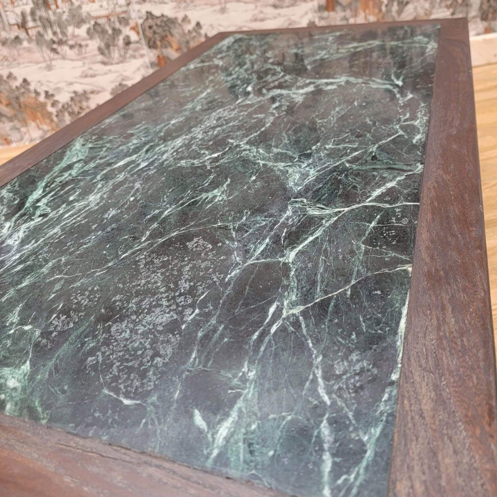 Antique Shanxi Province Elm Coffee Table with Green Marble Stone Top - 6