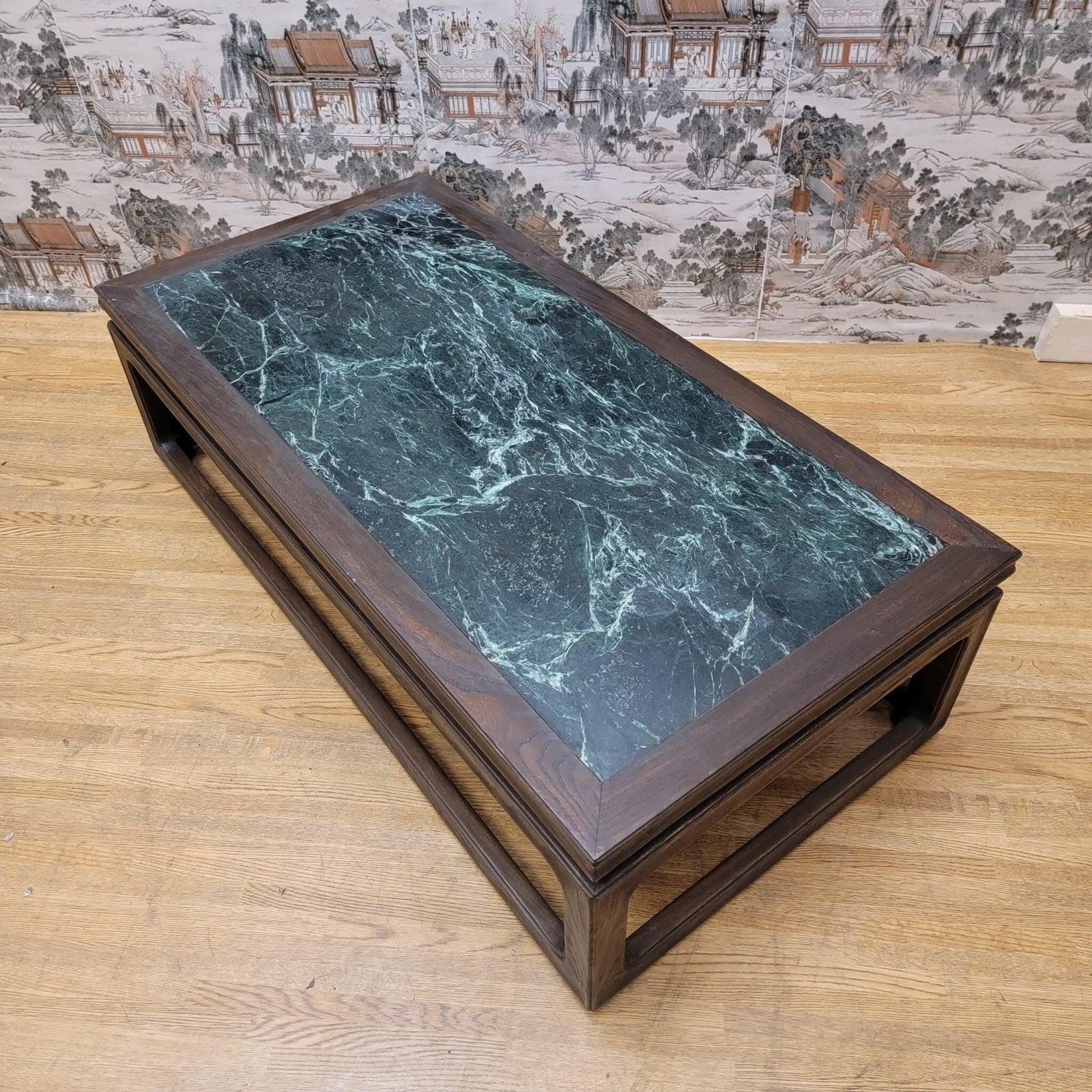 Antique Shanxi Province Elm Coffee Table with Green Marble Stone Top - 7