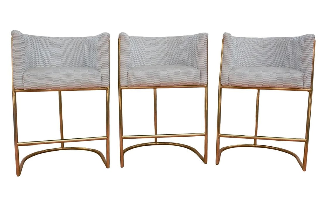 Mid Century Modern Barrel Back Bar Stools Newly Reupholstered - Set of 3 - 5