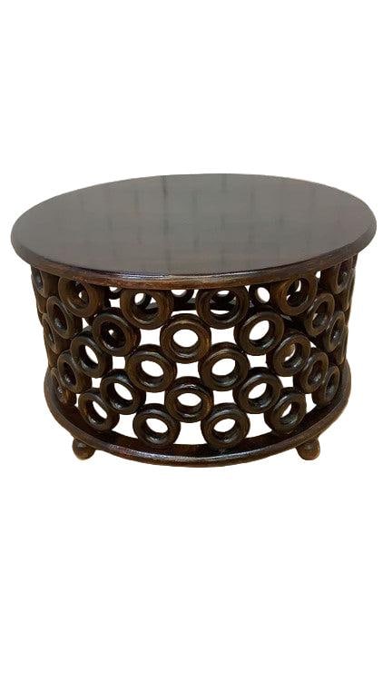 Vintage Modern Tribal Style Carved Drum Coffee Table: Title: Vintage Modern Tribal Style Carved Drum Coffee Table Description: Vintage Modern Tribal Style Carved Ring Circular Drum Coffee Table These beautifully crafted vintage hand crafted circular drum