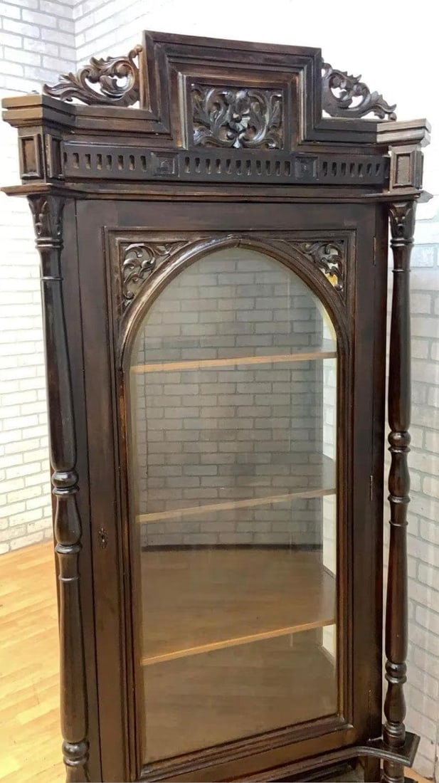 Antique French Carved Oak Vitrine Display Cabinet - 4