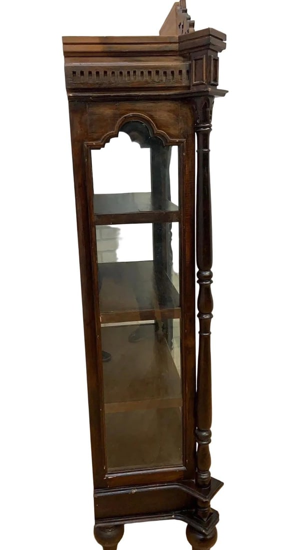 Antique French Carved Oak Vitrine Display Cabinet - 5