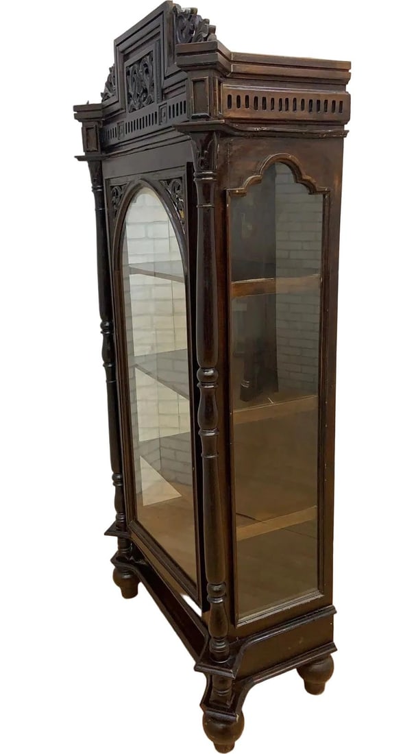 Antique French Carved Oak Vitrine Display Cabinet - 6