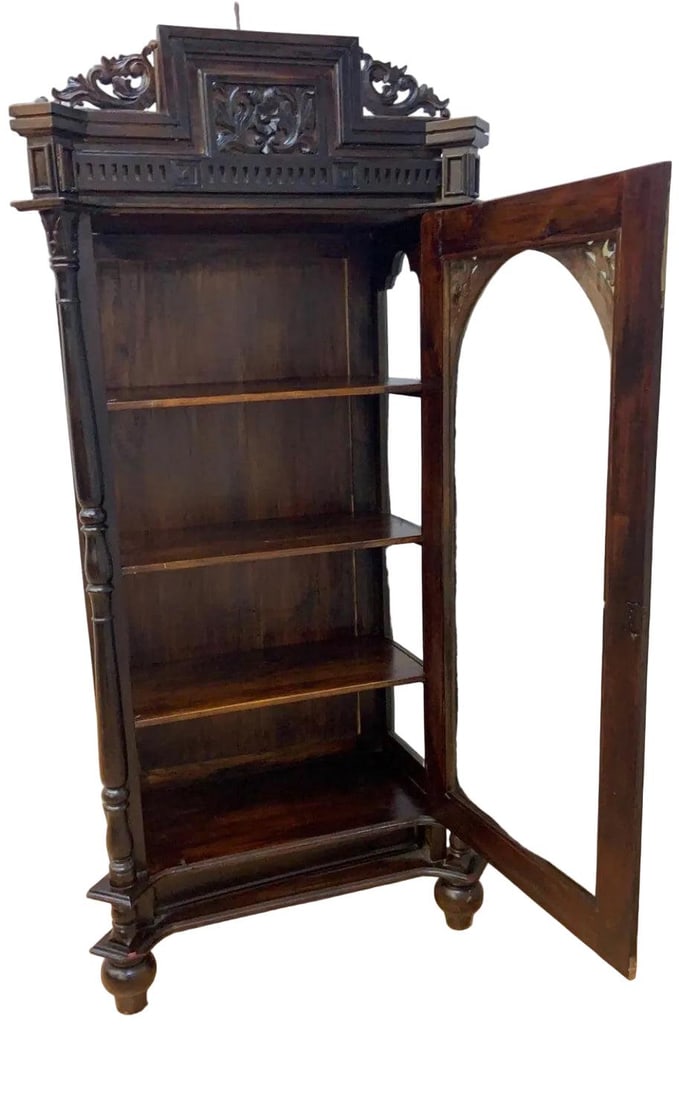 Antique French Carved Oak Vitrine Display Cabinet - 7