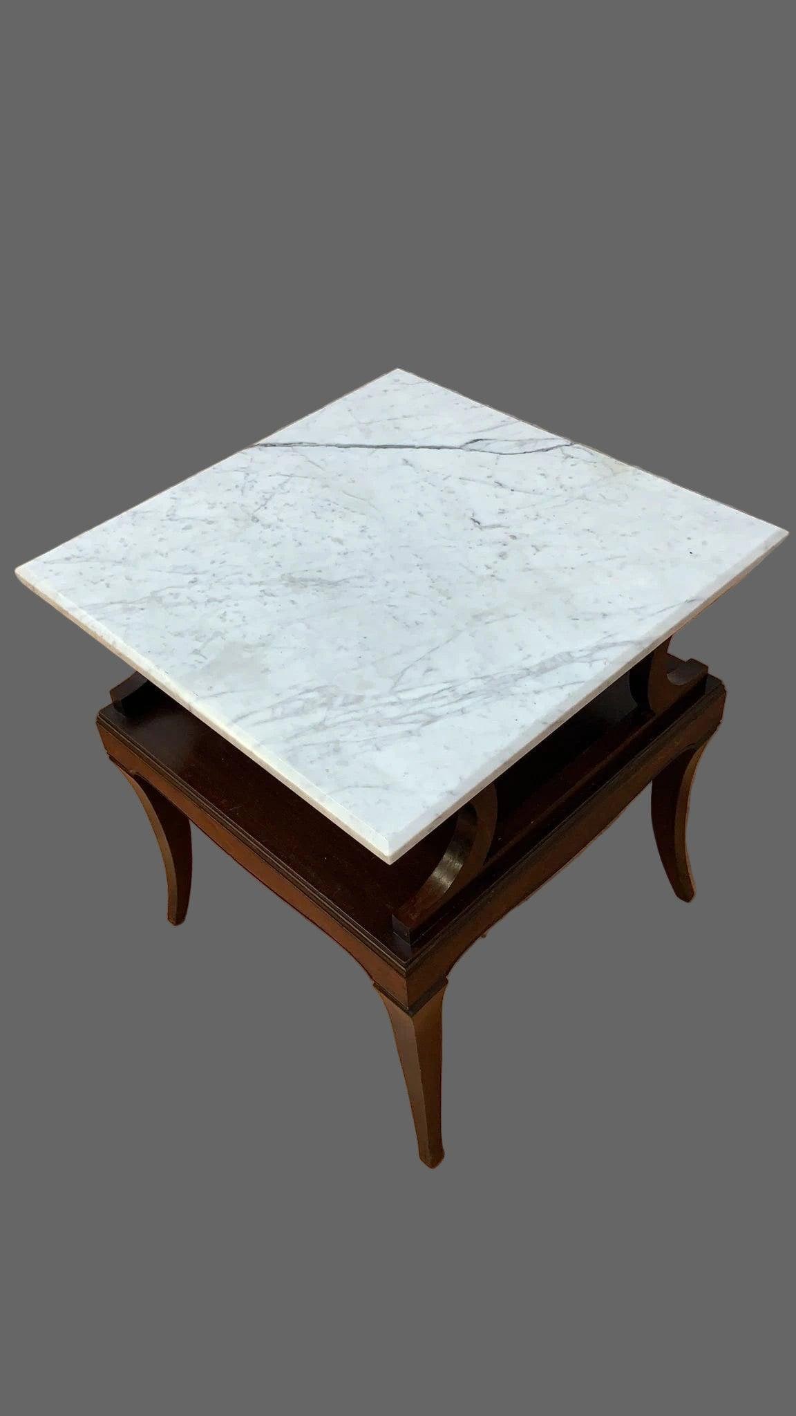 Vintage Carrara Marble and Mahogany Side/End/Accent Table - 4