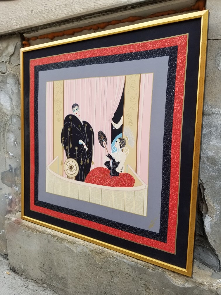 Vintage Framed L 'Opera Signed Silk Scarf By Erte - 4