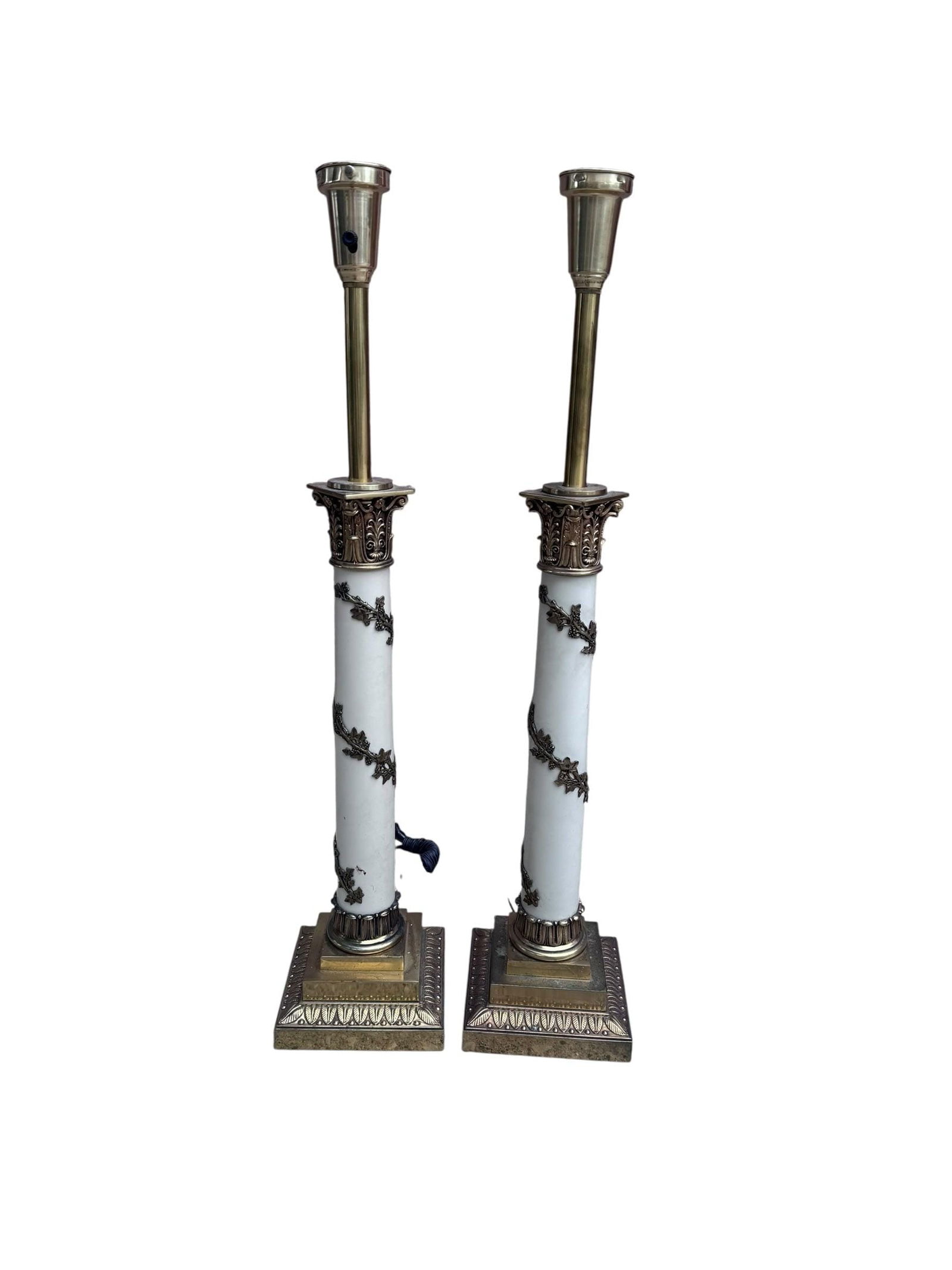 Vintage Neoclassical Style Stiffel Torchiere Table Lamps - Pair: Title: Vintage Neoclassical Style Stiffel Torchiere Table Lamps - Pair Description: Vintage Neoclassical Column Stiffel Torchiere Brass Table Lamps - Pair Classic Roman column table lamps by