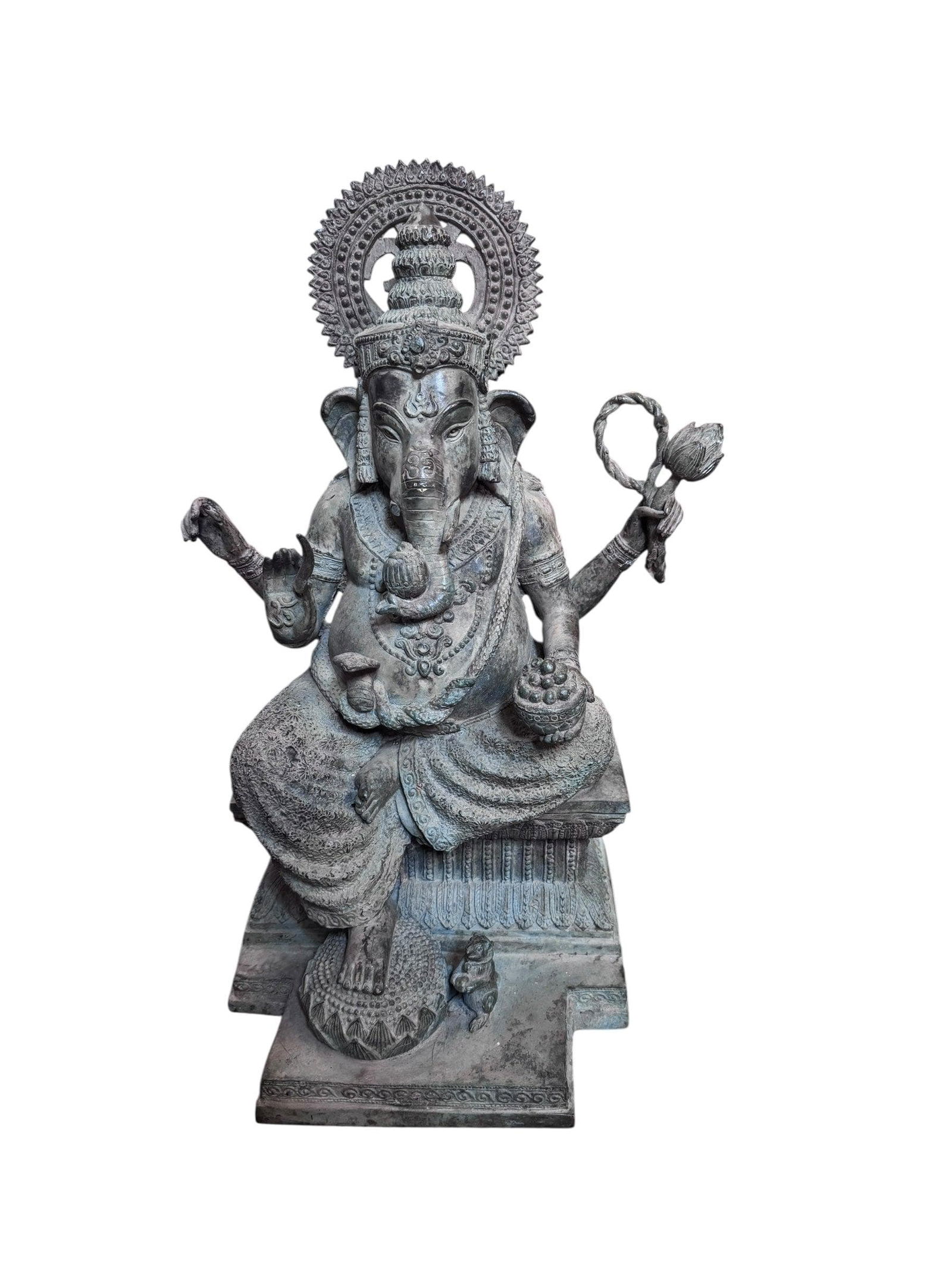 Antique Ganesha Statue Hindu Elephant God War Religious - 2