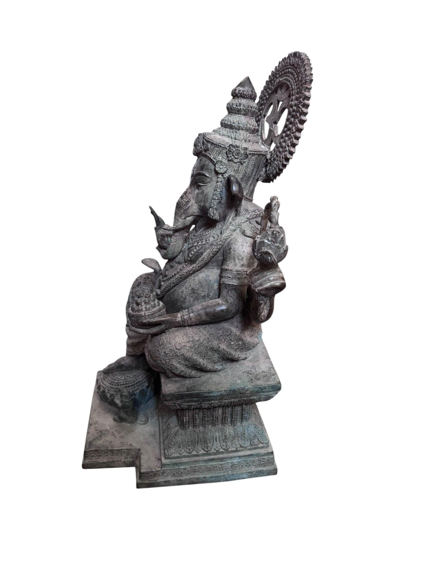 Antique Ganesha Statue Hindu Elephant God War Religious - 4