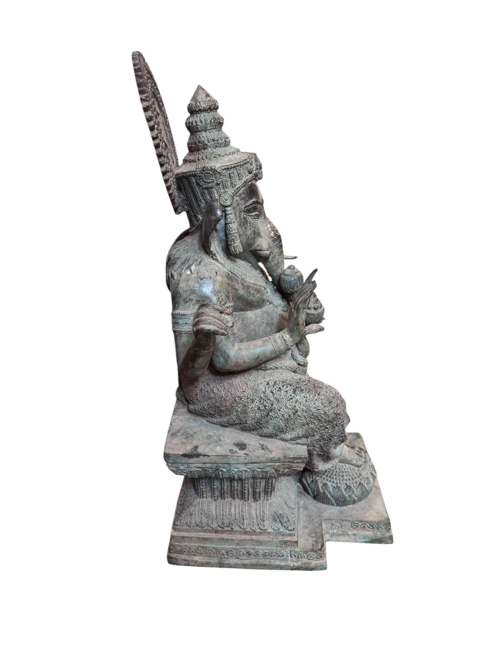 Antique Ganesha Statue Hindu Elephant God War Religious - 6