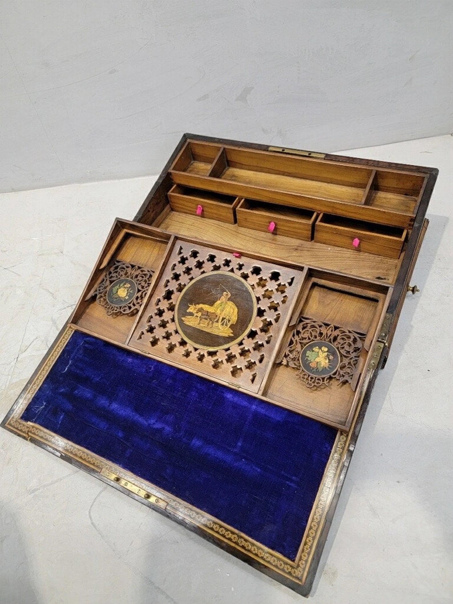 Antique Italian Mahogany Inlaid and Hand Painted Angled Lap Desk - 2