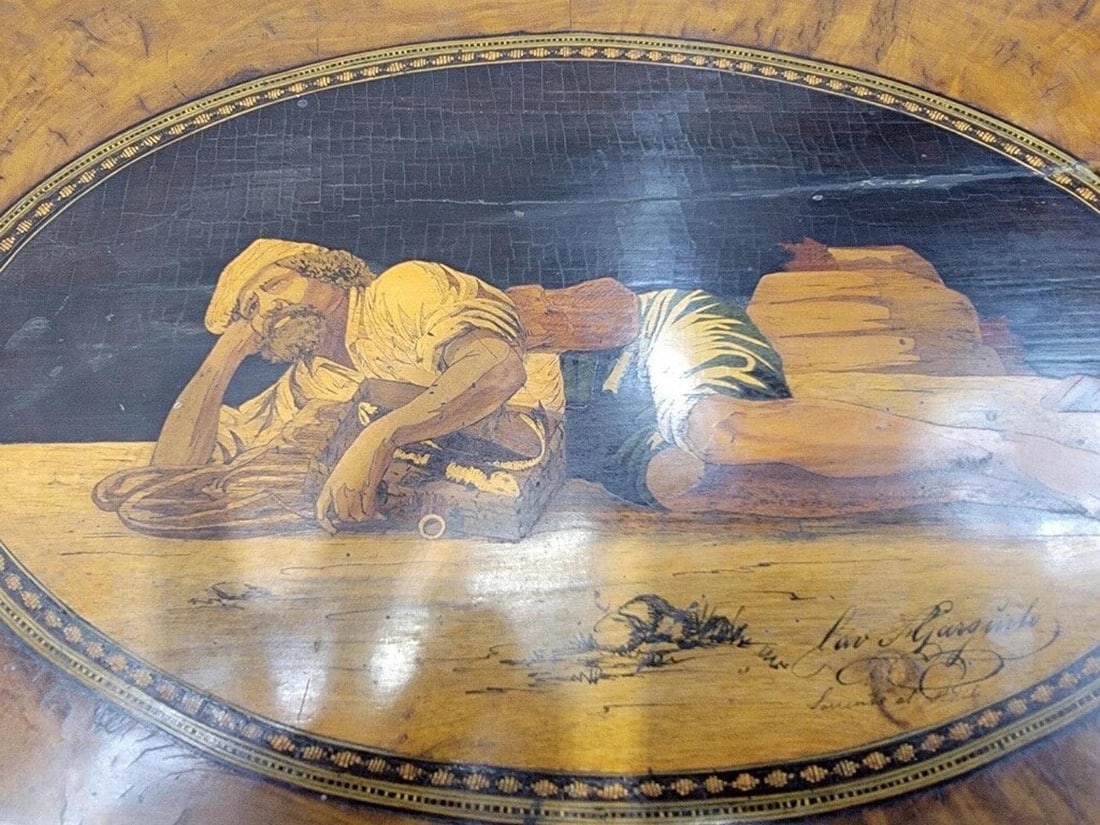 Antique Italian Mahogany Inlaid and Hand Painted Angled Lap Desk - 3