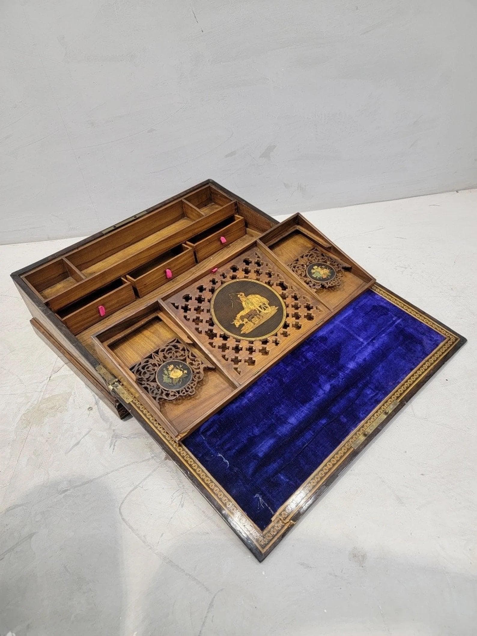 Antique Italian Mahogany Inlaid and Hand Painted Angled Lap Desk - 4