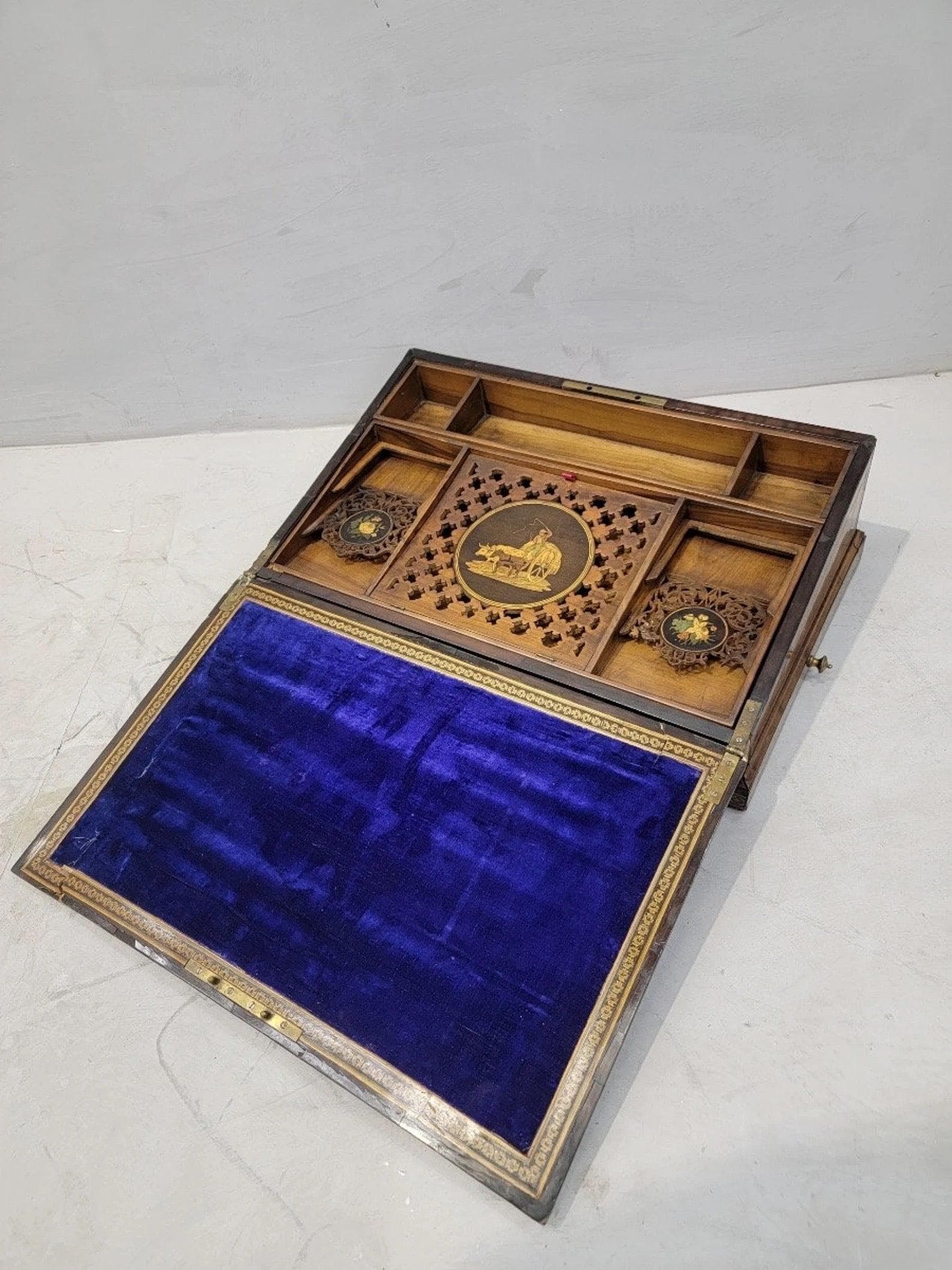 Antique Italian Mahogany Inlaid and Hand Painted Angled Lap Desk - 7