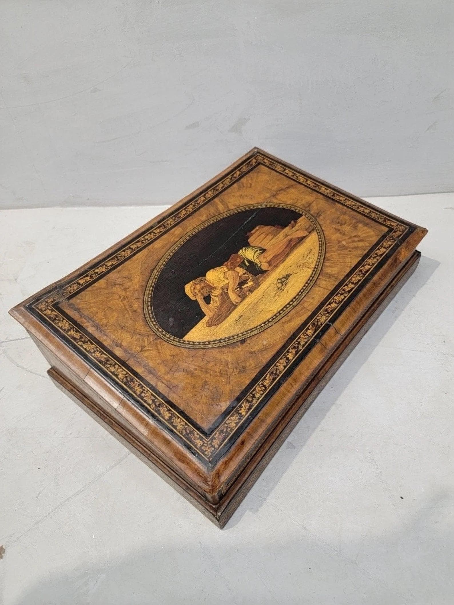 Antique Italian Mahogany Inlaid and Hand Painted Angled Lap Desk - 8