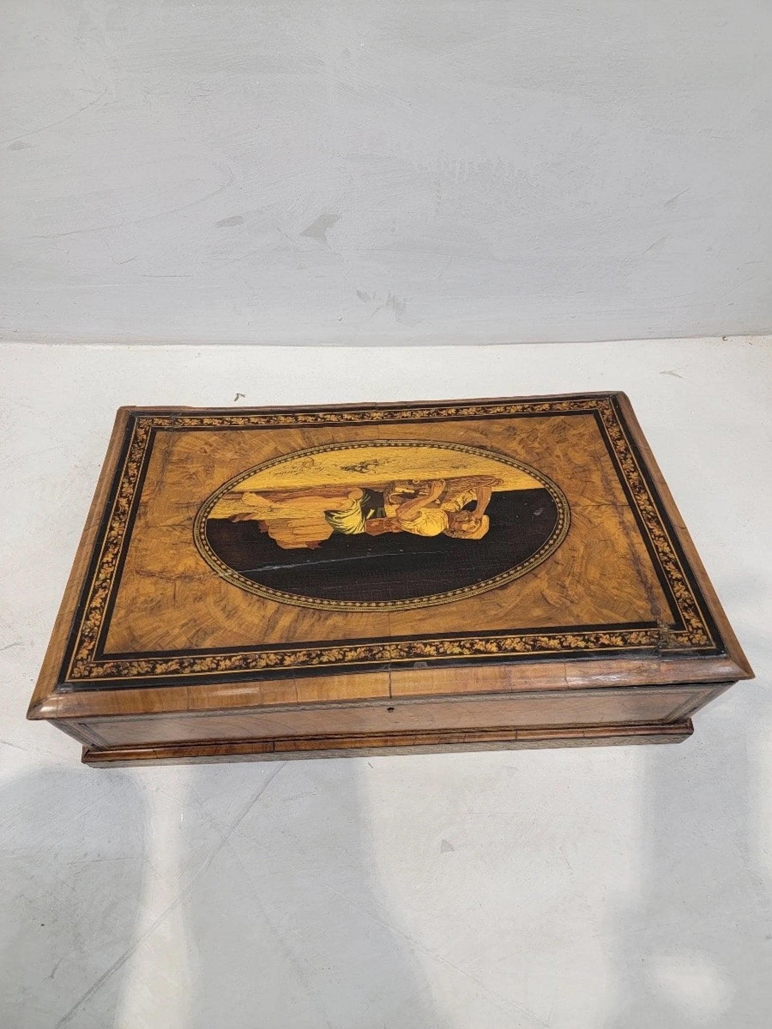 Antique Italian Mahogany Inlaid and Hand Painted Angled Lap Desk - 9