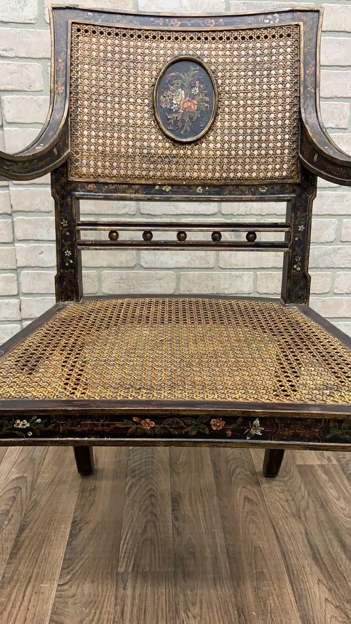 Antique English Regency Hand Painted Cane Back Medallion Chairs - Pair - 10