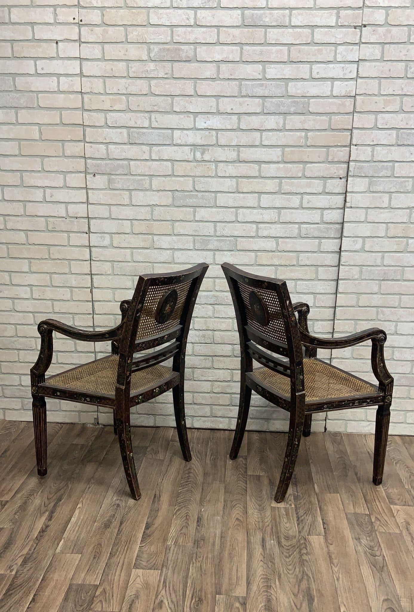 Antique English Regency Hand Painted Cane Back Medallion Chairs - Pair - 5