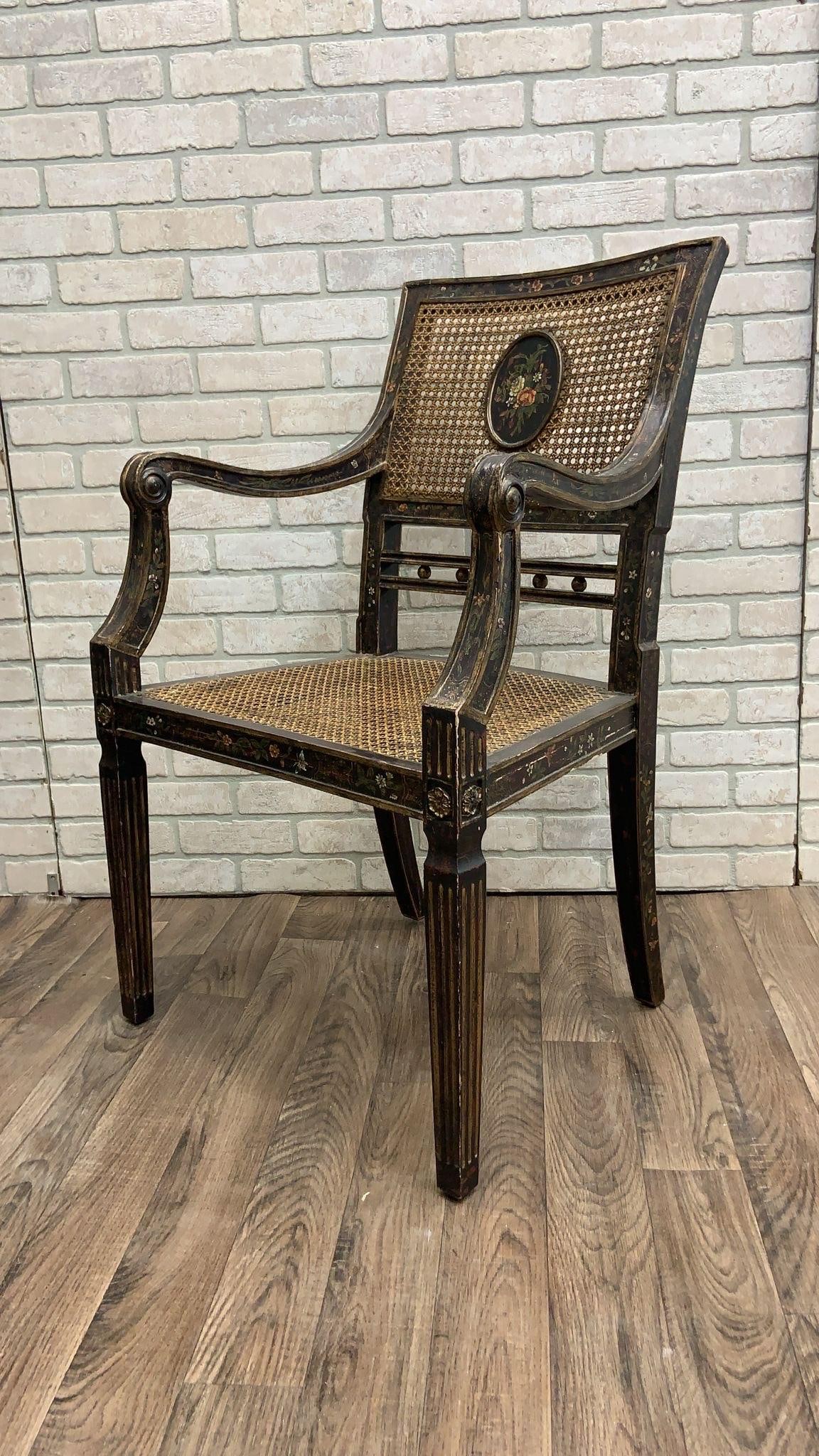 Antique English Regency Hand Painted Cane Back Medallion Chairs - Pair - 7