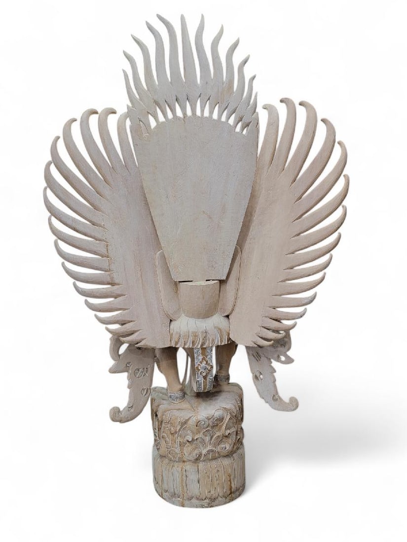 Vintage Monumental Hand Carved & Painted Polychromed Wood Imported Balinese Garuda Temple Statue - 3