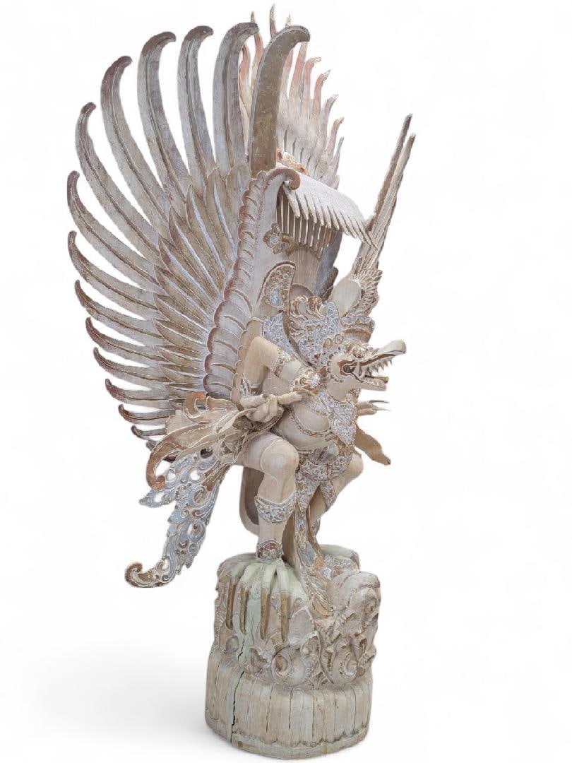 Vintage Monumental Hand Carved & Painted Polychromed Wood Imported Balinese Garuda Temple Statue - 4