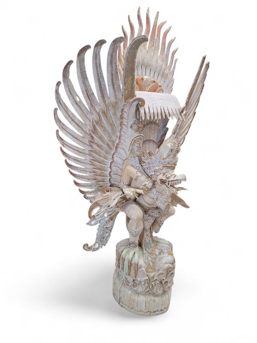 Vintage Monumental Hand Carved & Painted Polychromed Wood Imported Balinese Garuda Temple Statue - 6