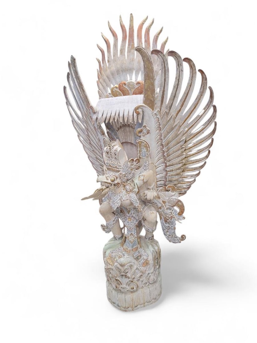 Vintage Monumental Hand Carved & Painted Polychromed Wood Imported Balinese Garuda Temple Statue - 7