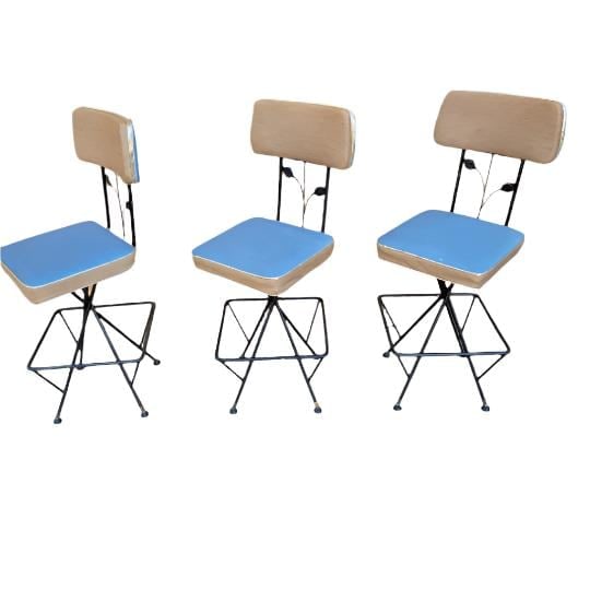 Vintage Retro Swivel Bar Stools - Set of 3 - 2
