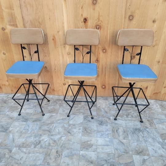 Vintage Retro Swivel Bar Stools - Set of 3 - 7