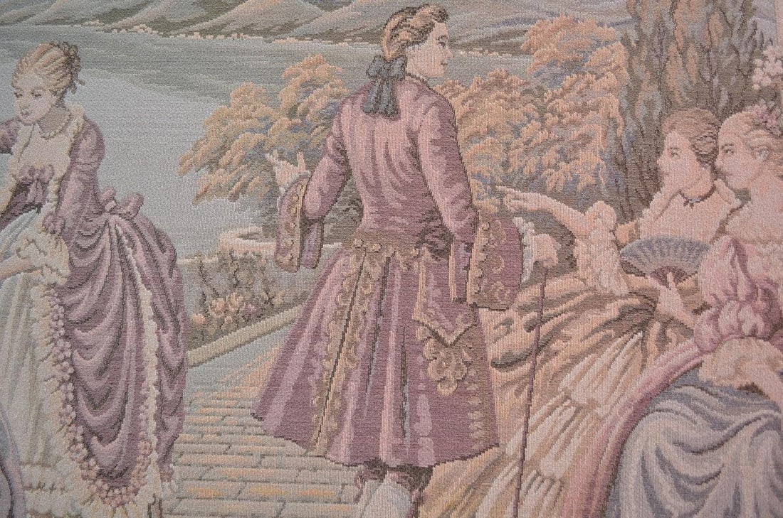 Antique Framed Italian Tapestry Ladies at Lake Como - 4