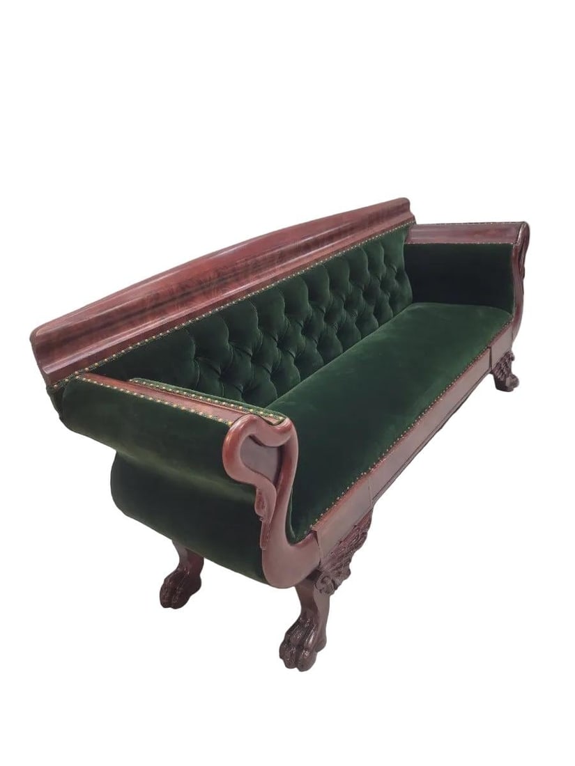 Antique Empire Style Swan Grecian Sofa Newly Reupholstered - 2