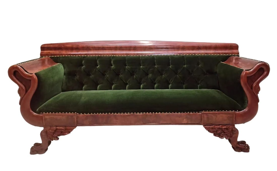 Antique Empire Style Swan Grecian Sofa Newly Reupholstered - 4