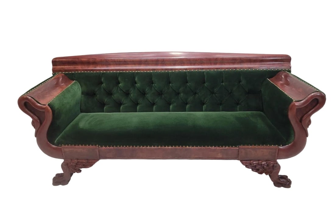 Antique Empire Style Swan Grecian Sofa Newly Reupholstered - 8