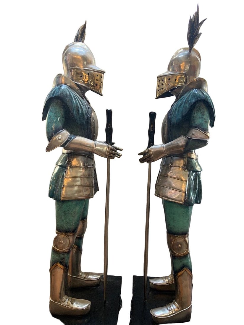Vintage Life-Size Medieval Bronze Knight Statues ? Pair - 2