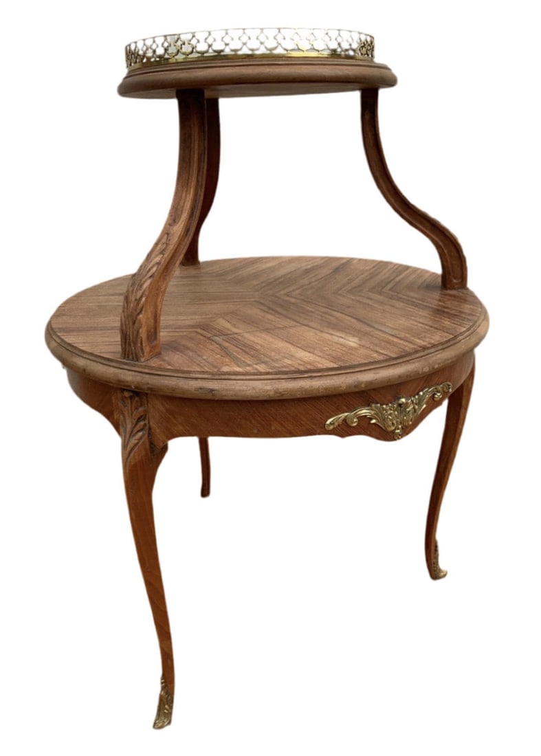 Antique French Louis Style Round Two Tier Side Accent Table - 2