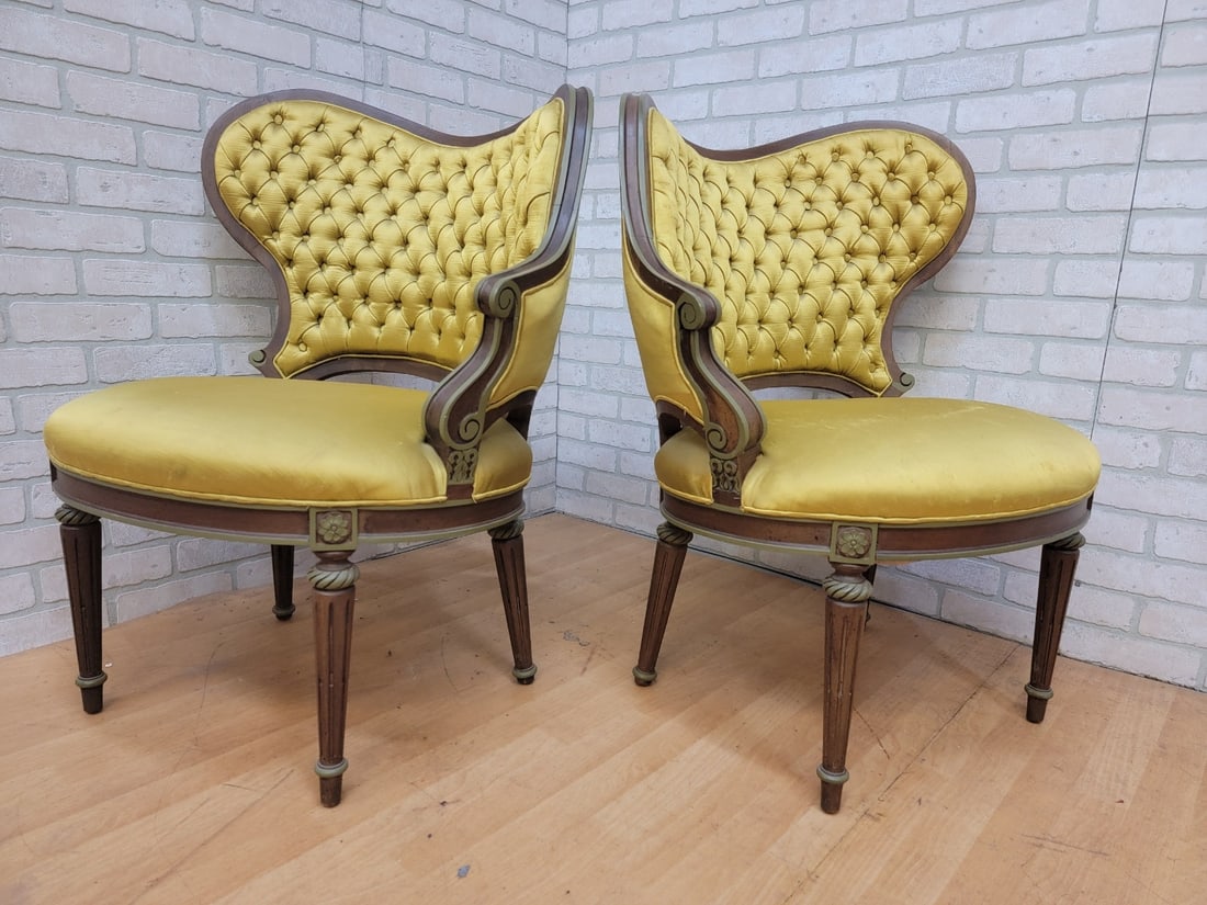 Hollywood Regency Grosfeld House Asymmetrical Tufted Boudoir Chairs - Pair - 3