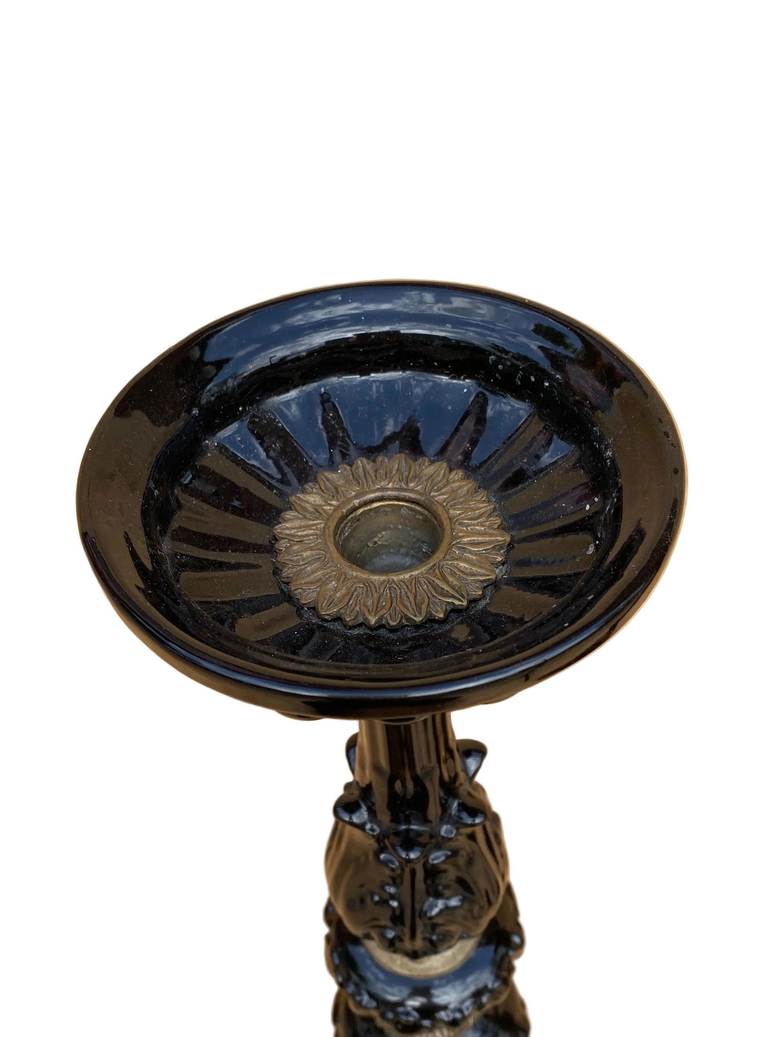 Vintage French Neogothic Altar Torch?re Black Porcelain Candlestick Set - 4