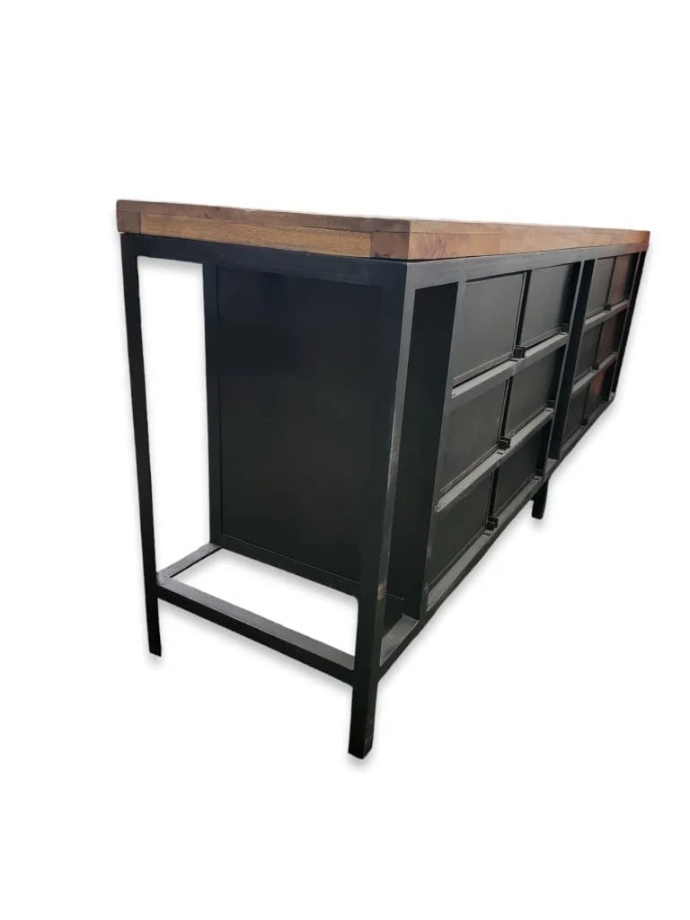 Vintage Industrial Forged Metal Sideboard with Mango Wood Top 12-Metal Drawer - 4