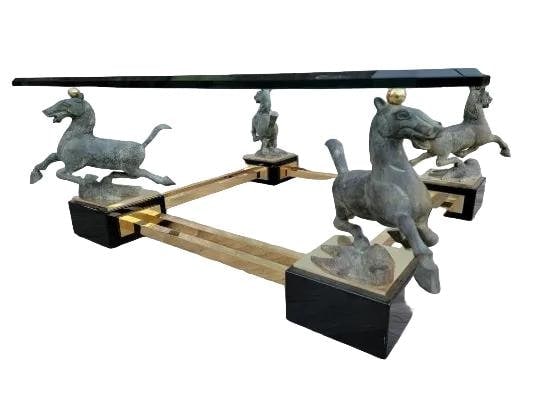 Vintage Maison Charles Flying Horse of Gansu Glass Top Cocktail Table - 2