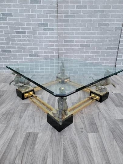 Vintage Maison Charles Flying Horse of Gansu Glass Top Cocktail Table - 3
