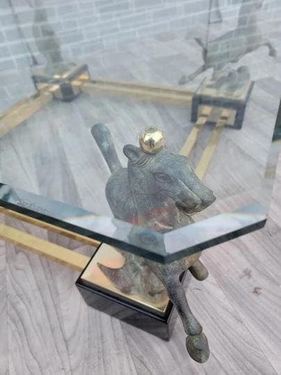 Vintage Maison Charles Flying Horse of Gansu Glass Top Cocktail Table - 4