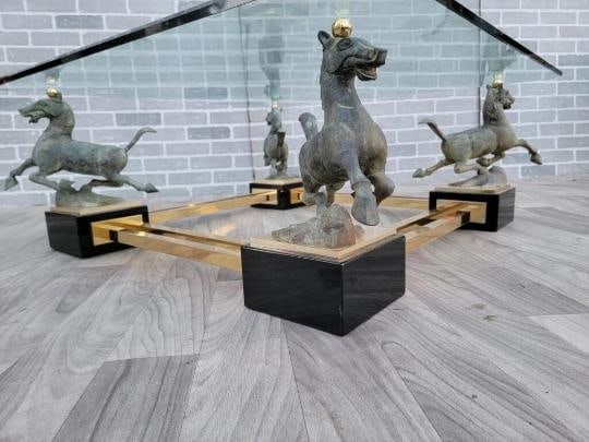 Vintage Maison Charles Flying Horse of Gansu Glass Top Cocktail Table - 5